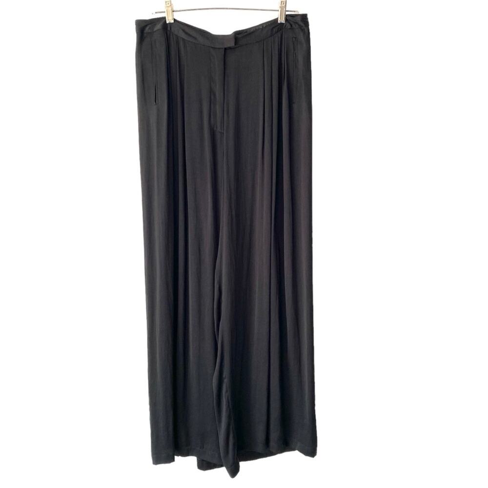 Rag & Bone Racine Black Wide Leg Charmeuse Pleated Pants size 10 High Rise